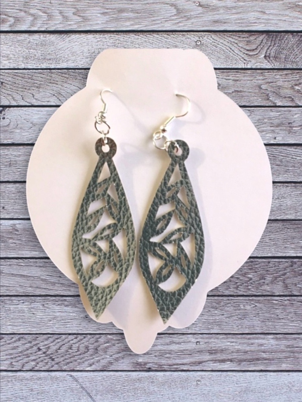 NEW faux leather silver leaf earrings